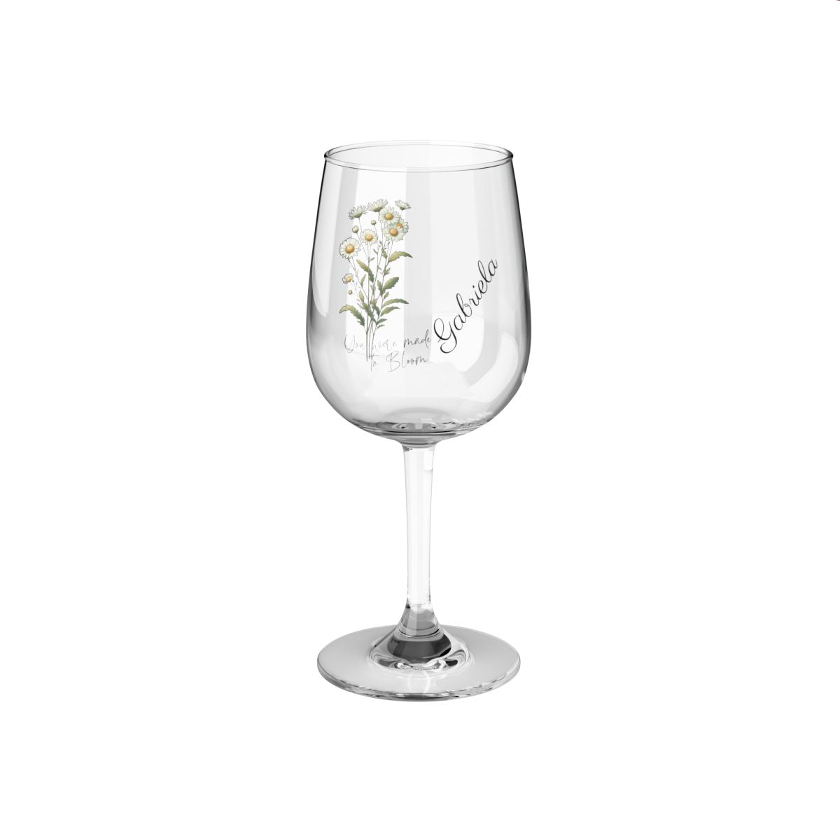 Daisy-April Quote Personalised Floral Birthday Month Bouquet Wine Glass, Stemless Wine Glass, Whiskey Glass, Rocks Glass