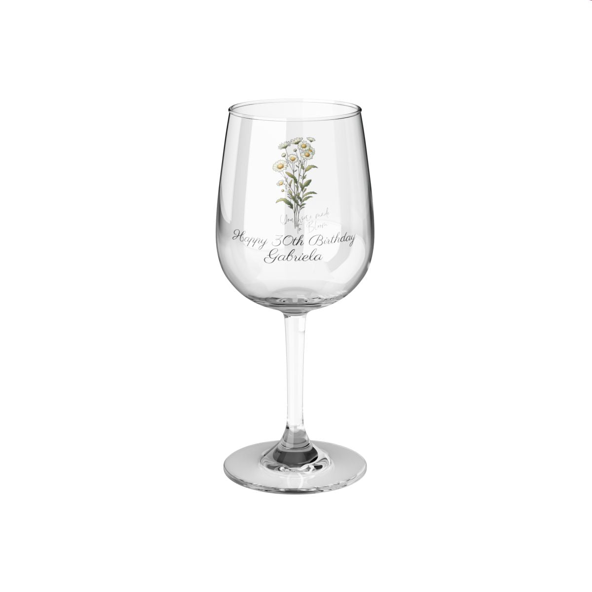 Daisy-April Quote Personalised Floral Birthday Month Bouquet Wine Glass, Stemless Wine Glass, Whiskey Glass, Rocks Glass