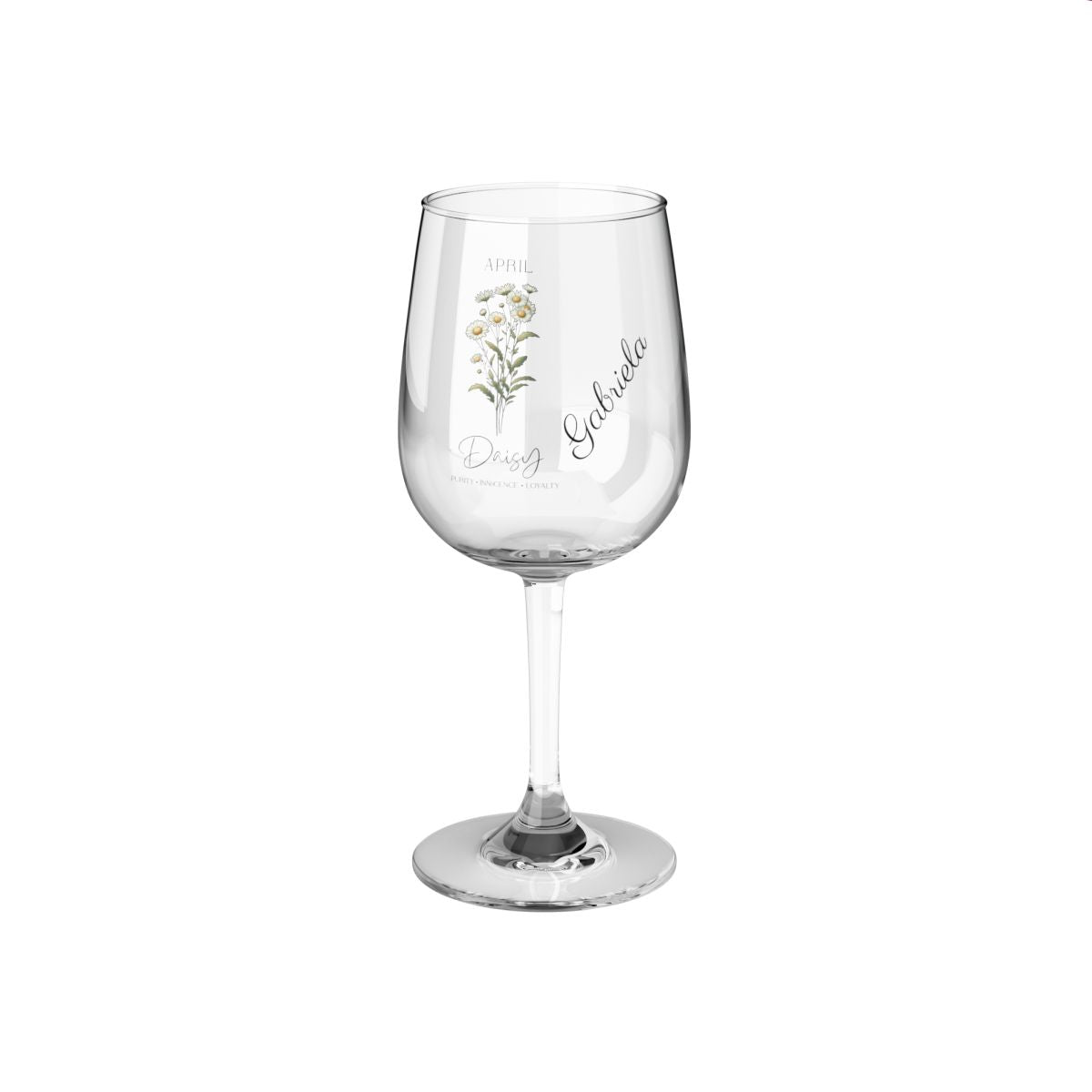 Daisy-April Personalised Floral Birthday Month Bouquet Wine Glass, Stemless Wine Glass, Whiskey Glass, Rocks Glass