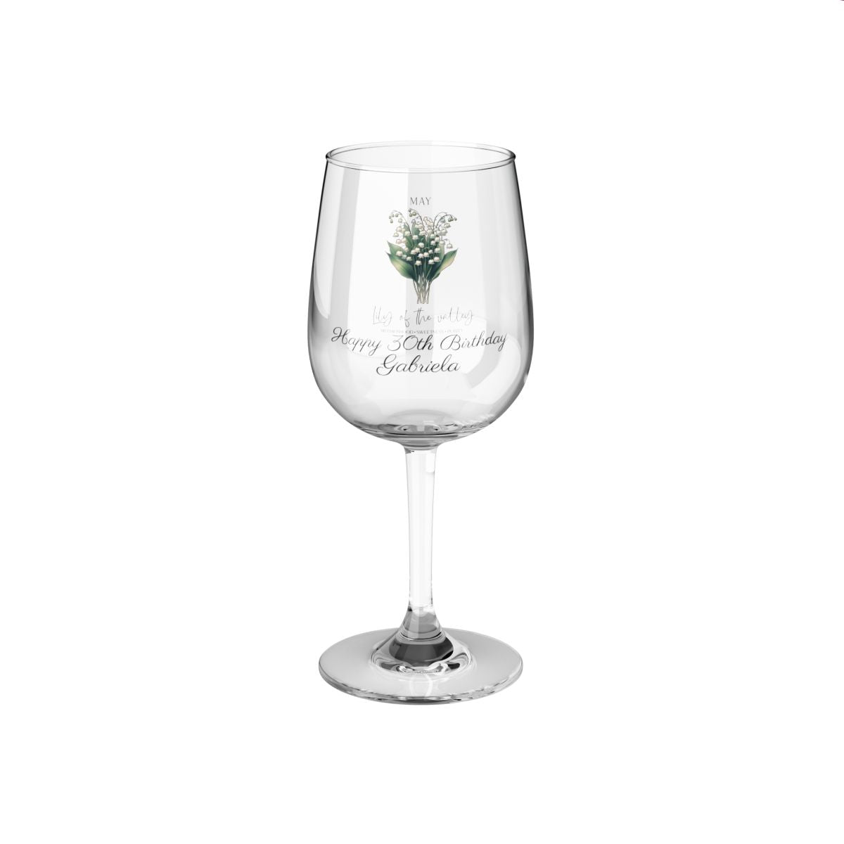Lily of the valley-May Personalised Floral Birthday Month Bouquet Wine Glass, Stemless Wine Glass, Whiskey Glass, Rocks Glass