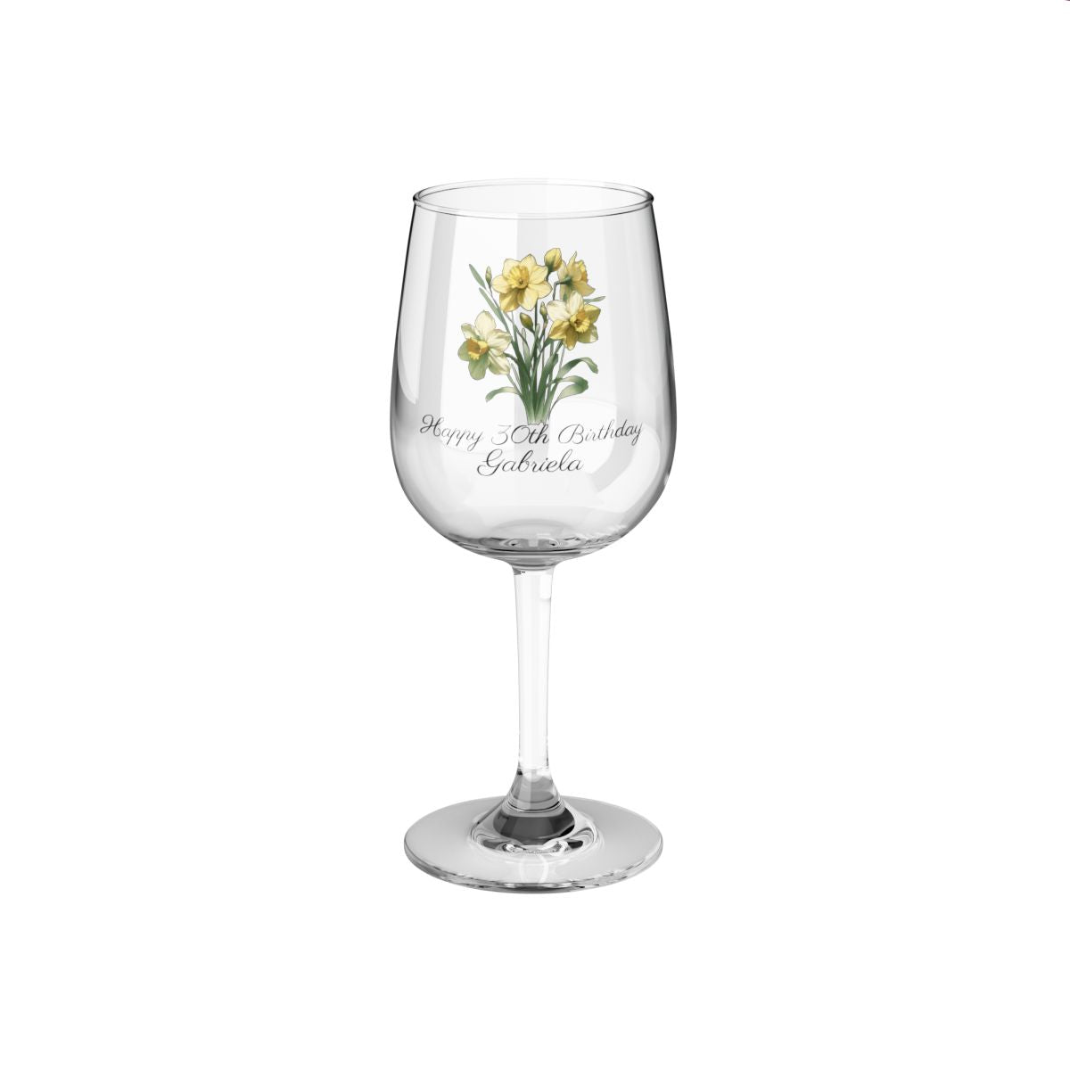 Daffodil March Personalised Floral Birthday Month Bouquet Wine Glass, Stemless Wine Glass, Whiskey Glass, Rocks Glass