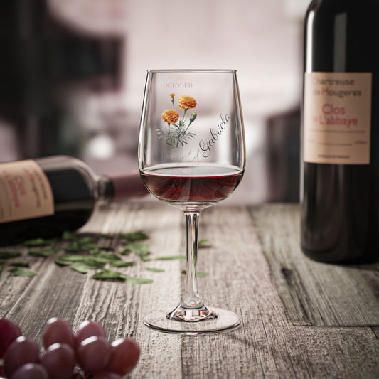 Marigold-October Personalised Floral Birthday Month Bouquet Wine Glass, Stemless Wine Glass, Whiskey Glass, Rocks Glass