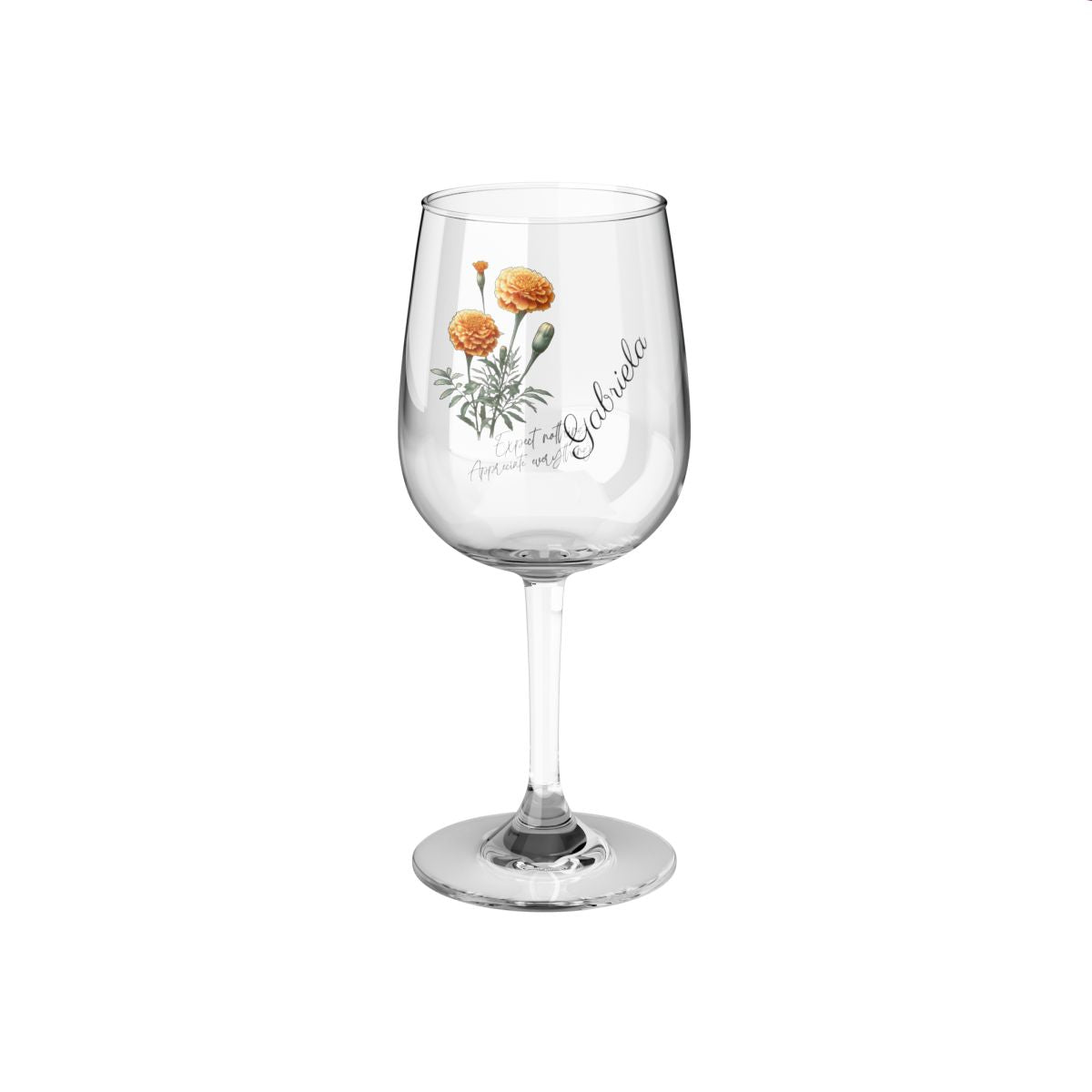 Marigold-October Quote Personalised Floral Birthday Month Bouquet Wine Glass, Stemless Wine Glass, Whiskey Glass, Rocks Glass
