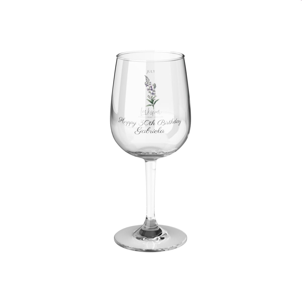 Larkspur-July Personalised Floral Birthday Month Bouquet Wine Glass, Stemless Wine Glass, Whiskey Glass, Rocks Glass