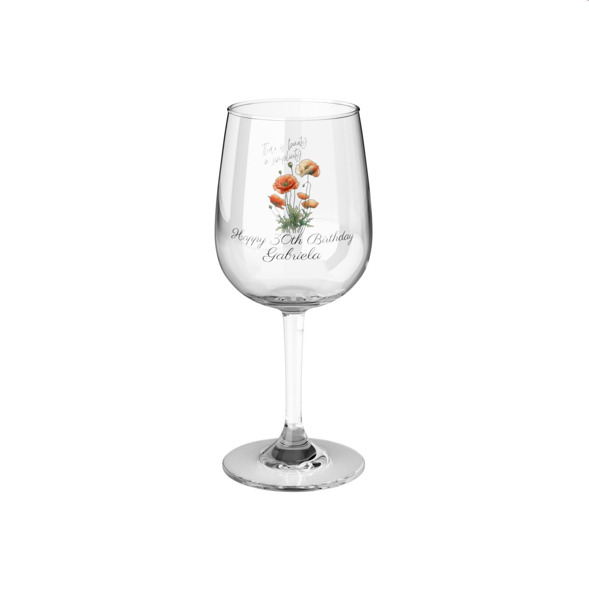 Poppy-August Quote Personalised Floral Birthday Month Bouquet Wine Glass, Stemless Wine Glass, Whiskey Glass, Rocks Glass