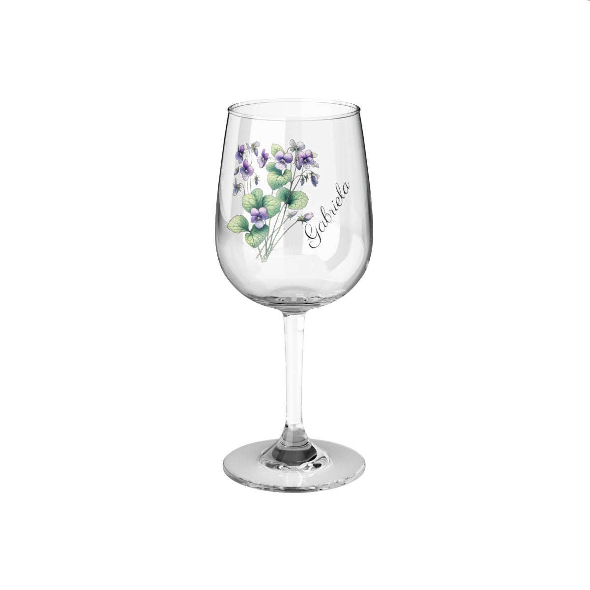 Violet February Personalised Floral Birthday Month Bouquet Wine Glass, Stemless Wine Glass, Whiskey Glass, Rocks Glass