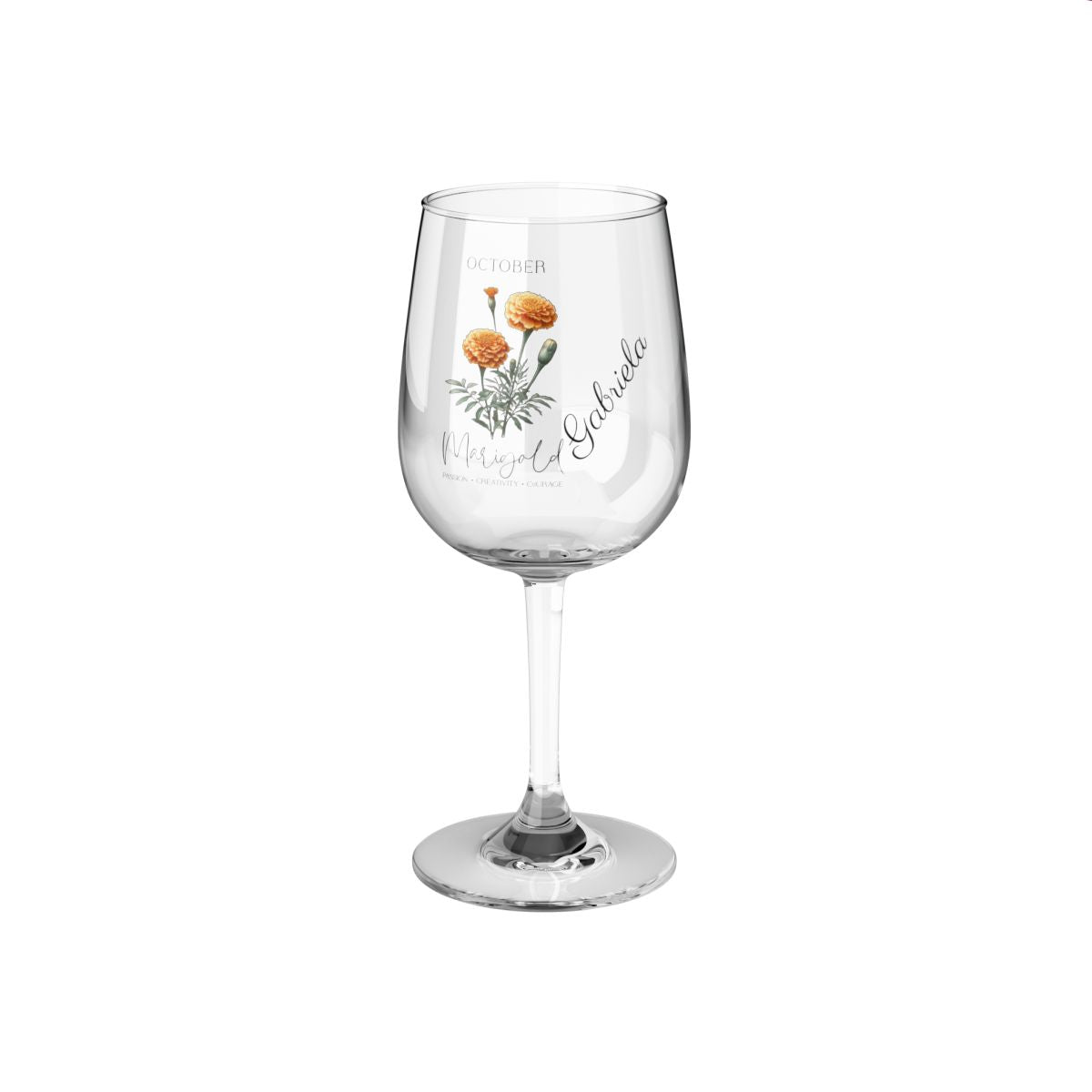 Marigold-October Personalised Floral Birthday Month Bouquet Wine Glass, Stemless Wine Glass, Whiskey Glass, Rocks Glass
