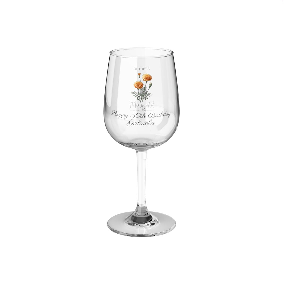 Marigold-October Personalised Floral Birthday Month Bouquet Wine Glass, Stemless Wine Glass, Whiskey Glass, Rocks Glass