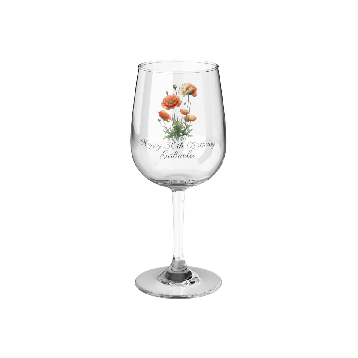 Poppy August Personalised Floral Birthday Month Bouquet Wine Glass, Stemless Wine Glass, Whiskey Glass, Rocks Glass