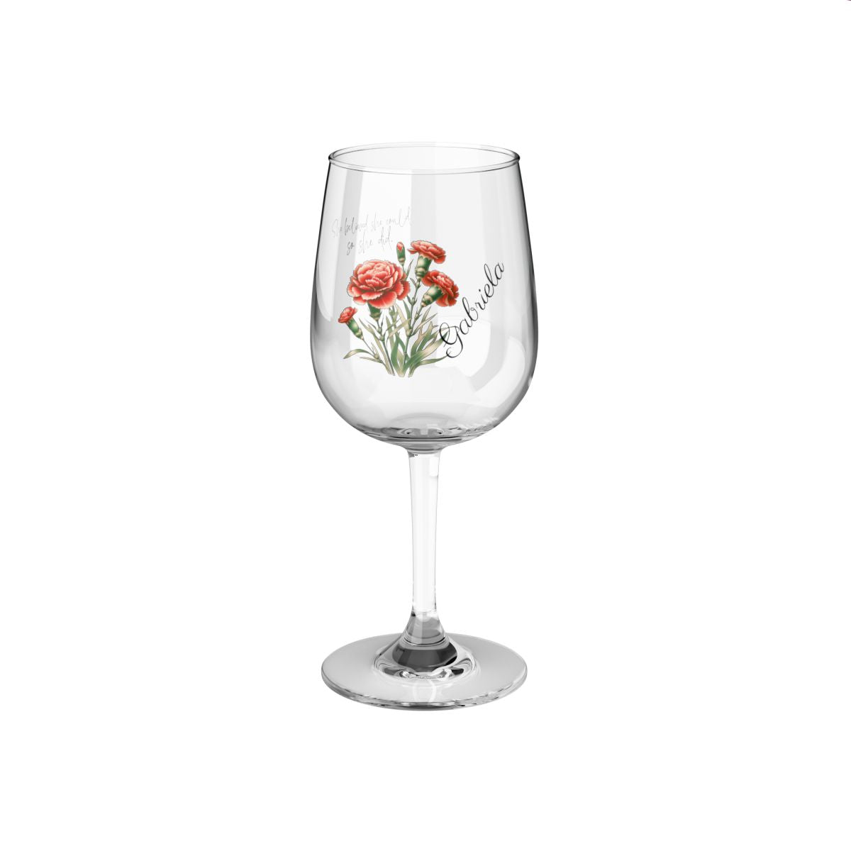 Carnation-January Quote Personalised Floral Birthday Month Bouquet Wine Glass, Stemless Wine Glass, Whiskey Glass, Rocks Glass