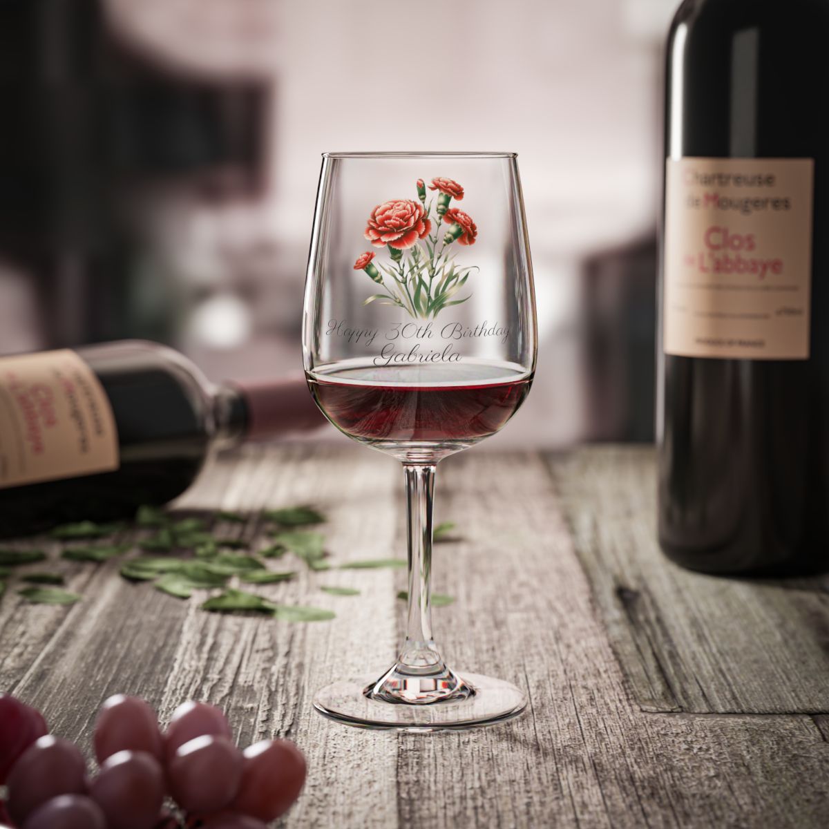 Personalised Floral Birthday Month Bouquet Wine Glass, Stemless Wine Glass, Whiskey Glass, Rocks Glass