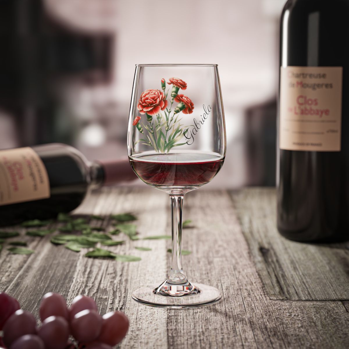 Personalised Floral Birthday Month Bouquet Wine Glass, Stemless Wine Glass, Whiskey Glass, Rocks Glass