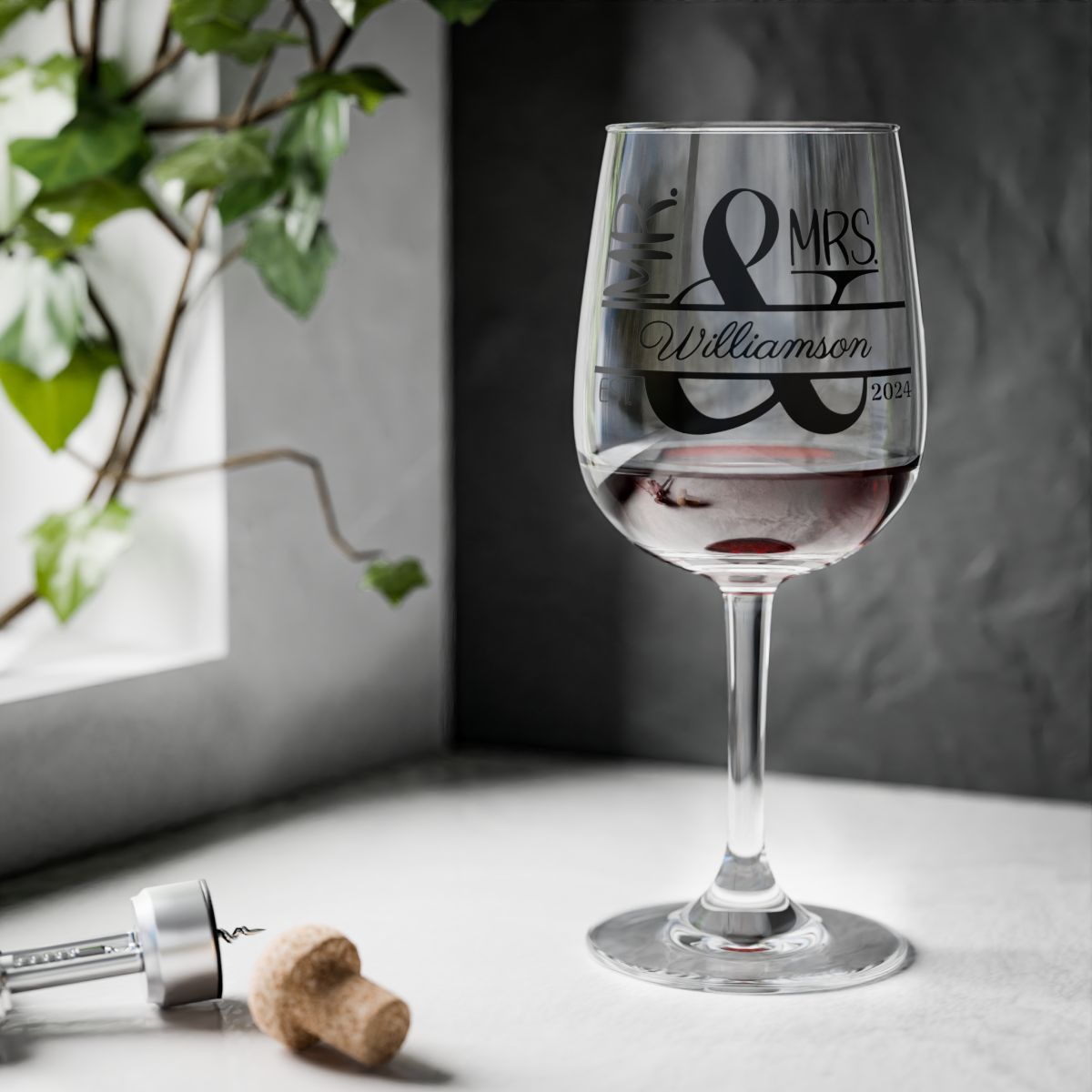 Mr And Mrs-18 Personalised Christmas Mr & Mrs Wine Glass 12oz, Whiskey Glass 6oz, Stemless Wine Glass 11.75oz, Rock Glass 10oz