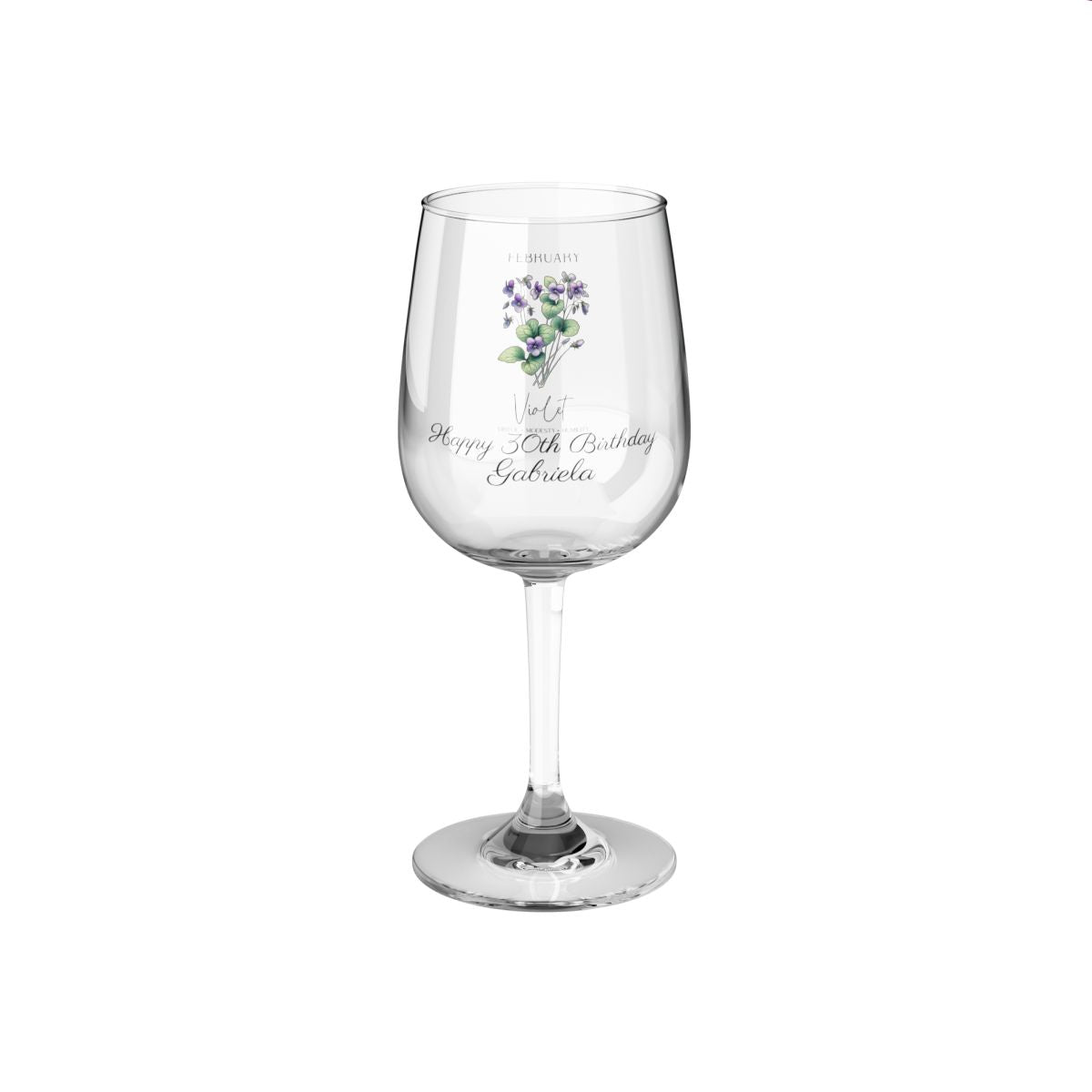 Violet-February Personalised Floral Birthday Month Bouquet Wine Glass, Stemless Wine Glass, Whiskey Glass, Rocks Glass