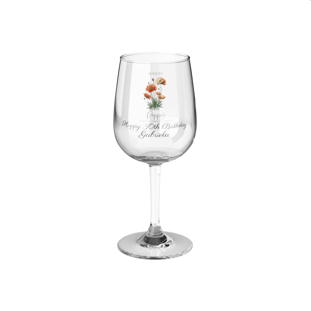 Poppy-August Personalised Floral Birthday Month Bouquet Wine Glass, Stemless Wine Glass, Whiskey Glass, Rocks Glass