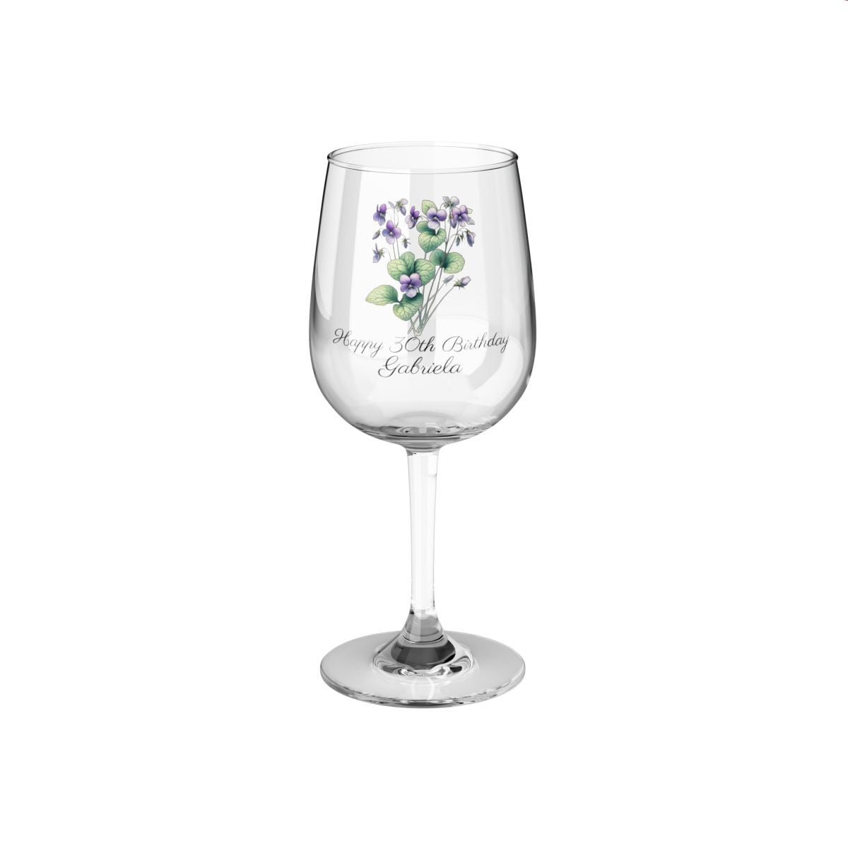 Violet February Personalised Floral Birthday Month Bouquet Wine Glass, Stemless Wine Glass, Whiskey Glass, Rocks Glass