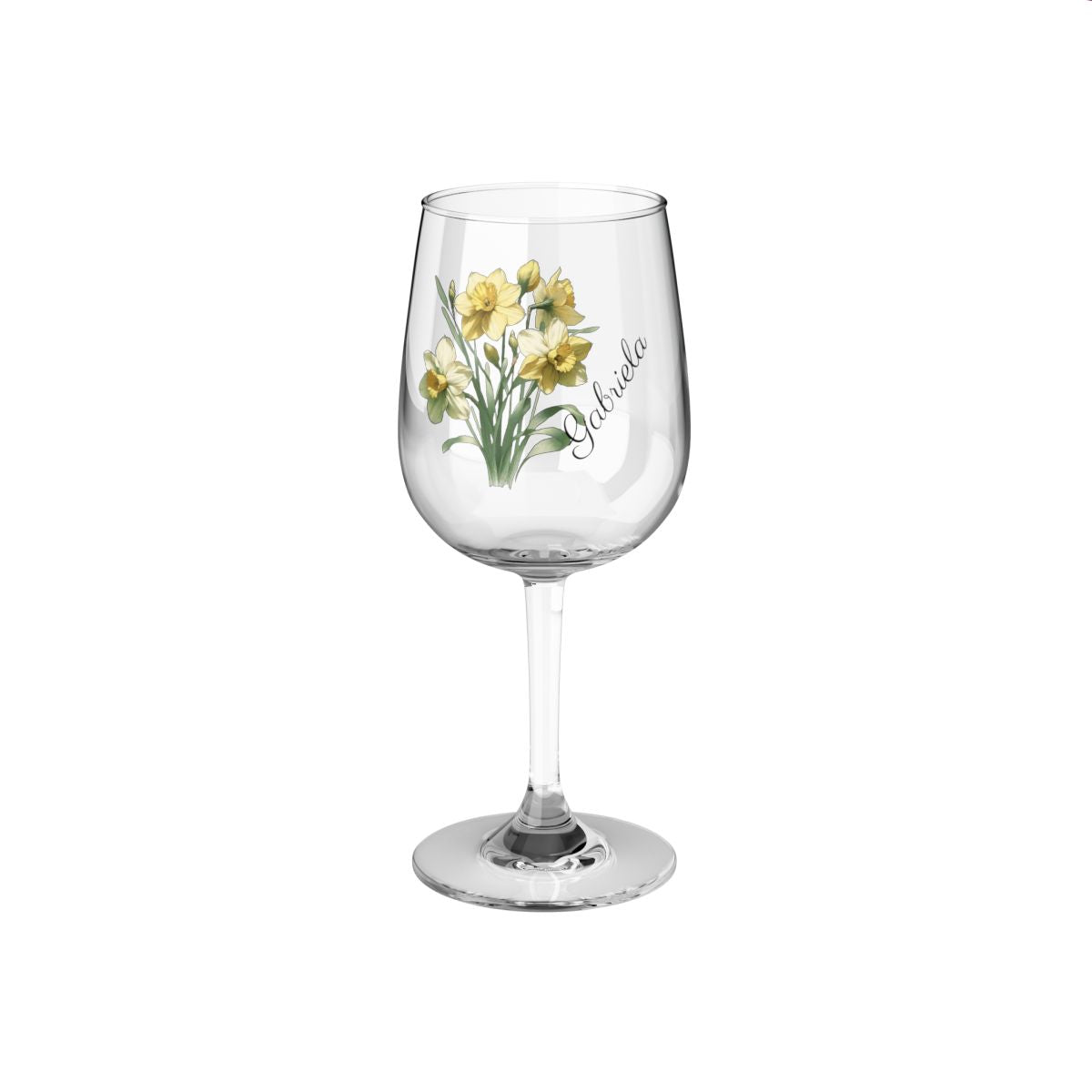 Daffodil March Personalised Floral Birthday Month Bouquet Wine Glass, Stemless Wine Glass, Whiskey Glass, Rocks Glass