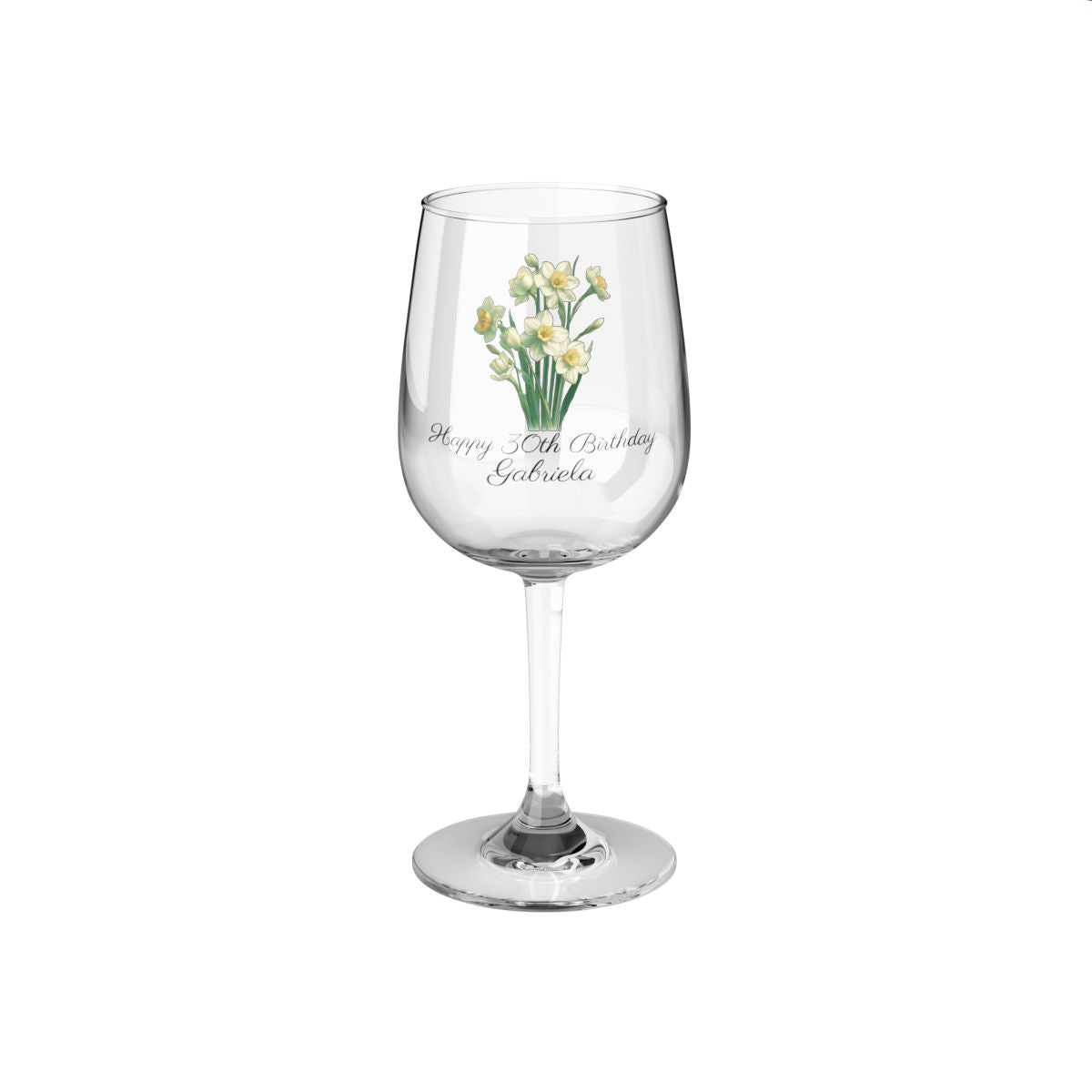 Narcissus December Personalised Floral Birthday Month Bouquet Wine Glass, Stemless Wine Glass, Whiskey Glass, Rocks Glass