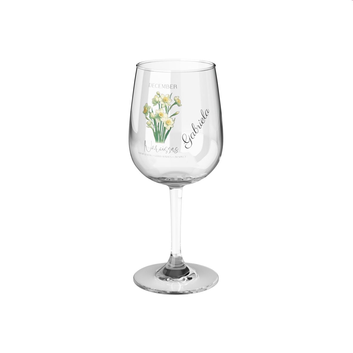 Narcissus-December Personalised Floral Birthday Month Bouquet Wine Glass, Stemless Wine Glass, Whiskey Glass, Rocks Glass