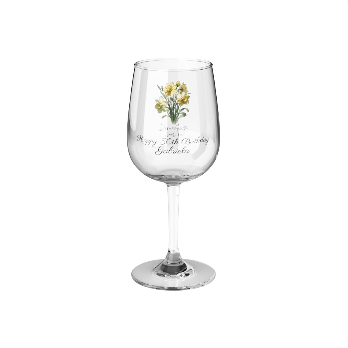 Daffodil-March Quote Personalised Floral Birthday Month Bouquet Wine Glass, Stemless Wine Glass, Whiskey Glass, Rocks Glass